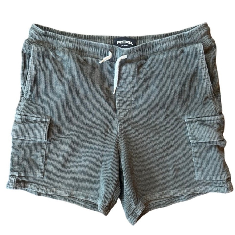 RSQ Cargo Shorts Mens Medium Olive Green Corduroy Pull On Elastic Waist Short